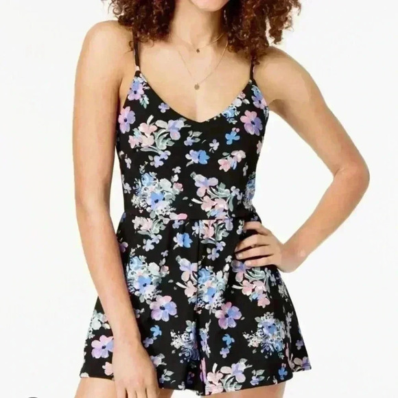 Derek heart black and floral sleeveless romper size large juniors - Picture 1 of 11